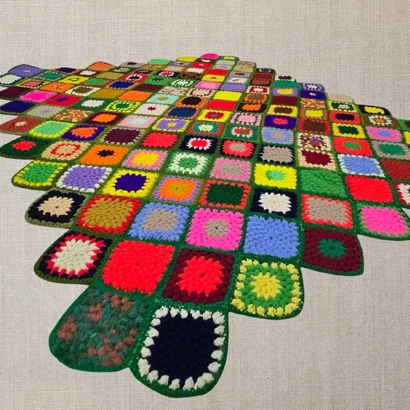 Handmade Granny Square Afghan Boho Vintage Hippie Throw Blanket Colorful - Picture 2 of 12